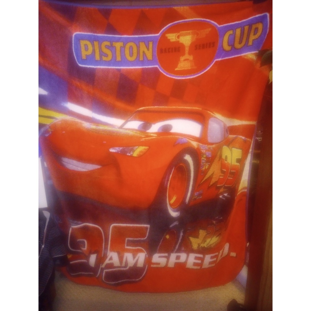 Vtg Disney Pixar Cars‎ Lightening McQueen Throw Blanket 45x60 Piston Cup Fleece